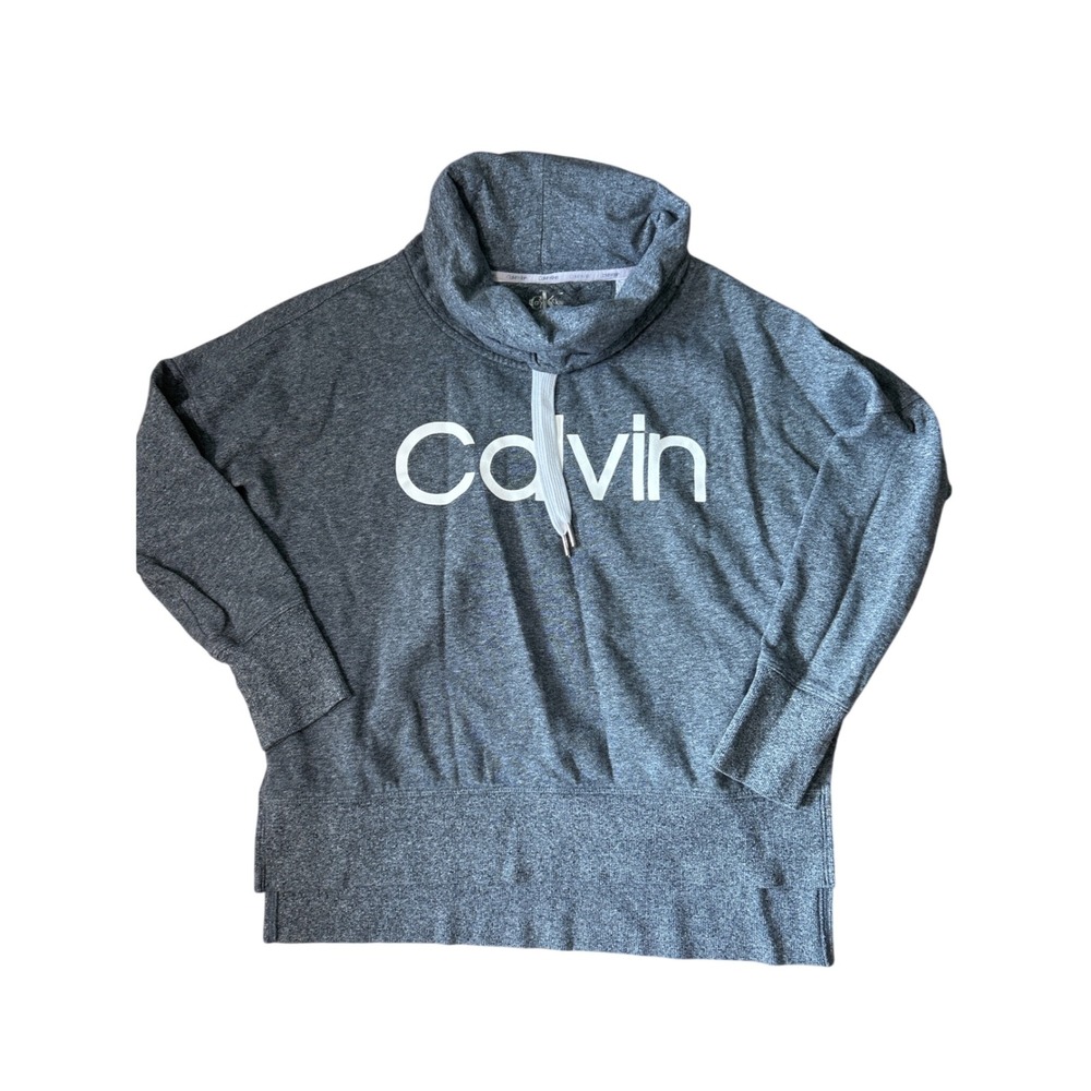 Calvin Klein Performance Womens Gray Cowl Neck Logo Pullover Sweatshirt Small